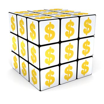 White cube with dollar signs on white background