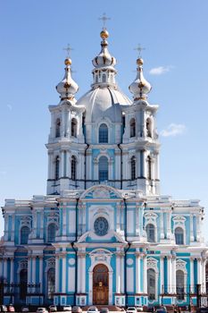 Vertical view on Smolny cathedral in st. Petersburg, Russia