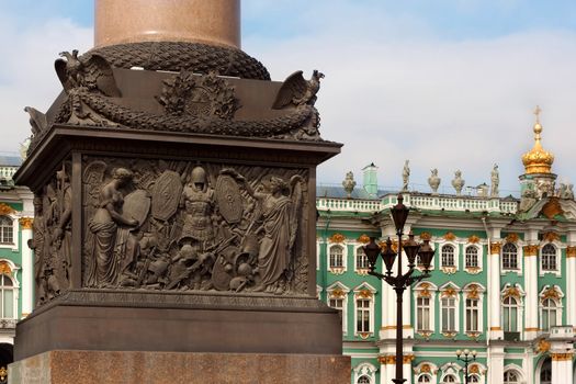 Winter Palace and Alexander Column on Palace Square in St. Petersburg, Russia