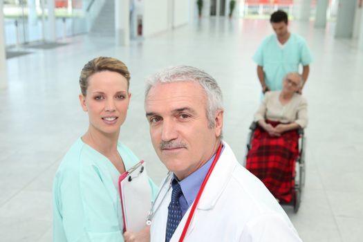 Hospital staff in corridor