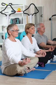 Mature adults doing meditation