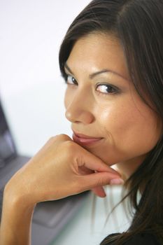 Close-up shot of a middle-aged woman