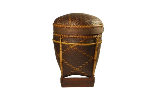 closeup image of a handmade vintage woven basket.
