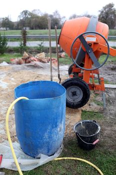Portable cement mixer on site