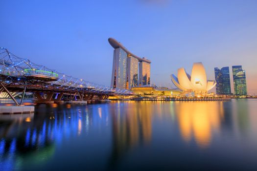 Sunset scene from the financial district,Singapore. From the river.