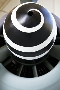 Black and white spiral on a WW II fighter engine nose cone