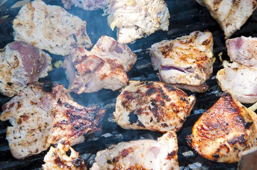 Vegetables cooked on the grill in the garden