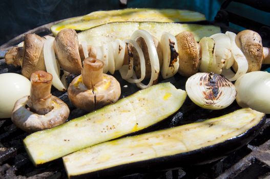 Vegetables cooked on the grill in the garden