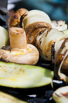 Vegetables cooked on the grill in the garden