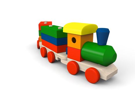 3D illustration of colorful wooden toy train