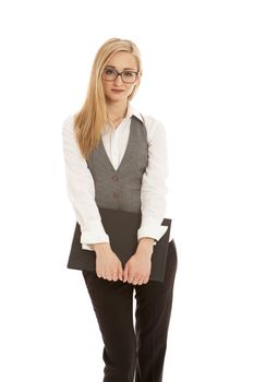 young succsessfull business woman isolated on white background