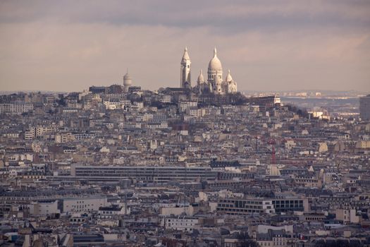Aerial view of Paris with Sacre Coeur in the background