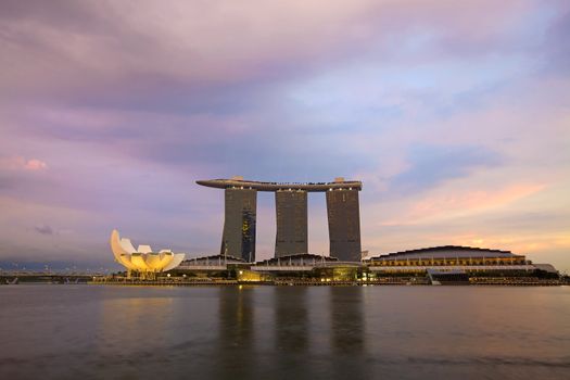 Sunset scene from the financial district,Singapore. From the river.