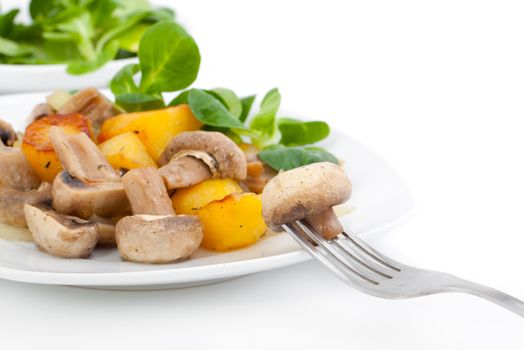 Champignon mushrooms served with baked potato and salad