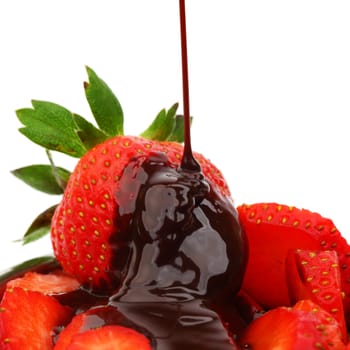 strawberry in chocolate  isolated on white