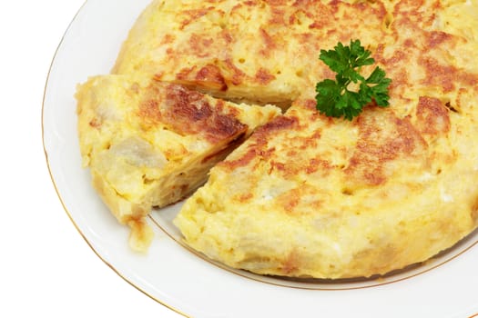 recipe for spanish omelet made with potatoes and egg trimmed and isolated