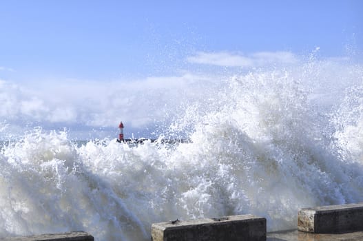 Storm in the Port Sochi in sunny day