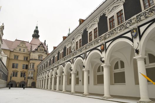 Inner courtyard in witer historic Dresden. Germany
