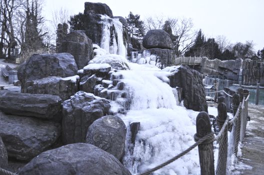 The winter creek in the zoo. Prague