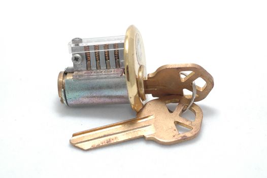 Cutaway pin-tumbler lock with the lock turned