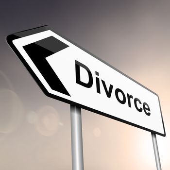 illustration depicting a sign post with directional arrow containing a divorce concept. Blurred background.