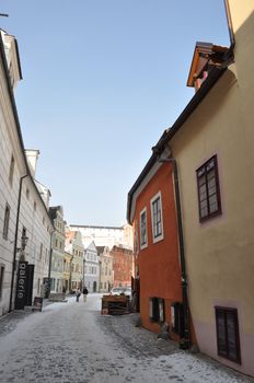 European narrow street in historical Cesky Krumlov