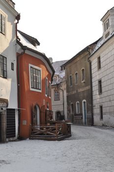 European narrow street in historical Cesky Krumlov
