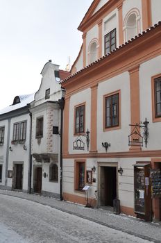 European narrow street in historical Cesky Krumlov