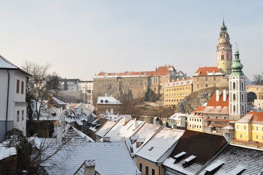 European narrow street in historical Cesky Krumlov