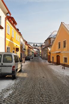 European narrow street in historical Cesky Krumlov