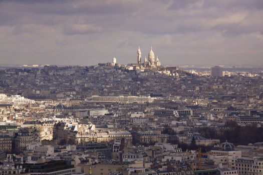 Aerial view of Paris with Sacre Coeur in the background