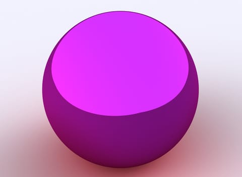 Portrait of pink sphere. Scene is rendered and isolated on white background with slight pink reflection beneath the sphere.