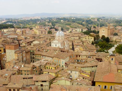The Medieval cityscape of Siena, Italy located in Tuscany.