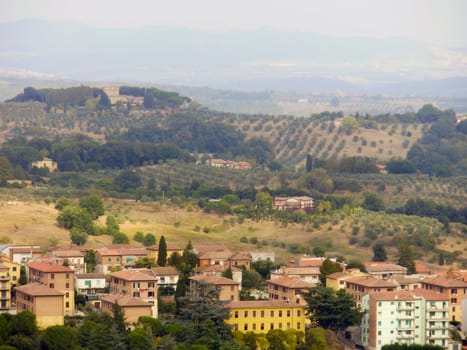 The Medieval cityscape of Siena, Italy located in Tuscany.