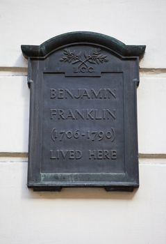 Plaque on Benjamin Franklin House in London