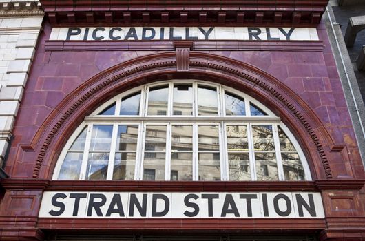 The facade of the now un-used/abandoned Aldwych Underground station.