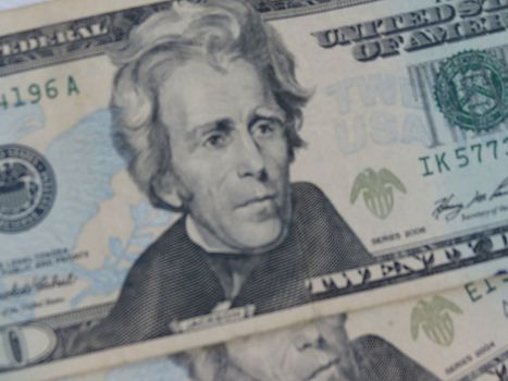 US dollar banknotes - twenty-dollar bill featuring President Andrew Jackson (1829-1837) on the front side