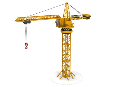 Model of orange tower crane isolated on white background