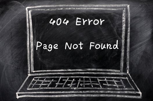 Concept of Page not found error drawn with chalk on a blackboard
