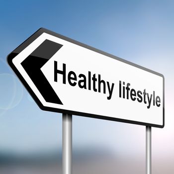 illustration depicting a sign post with directional arrow containing a healthy lifestyle concept. Blurred background.