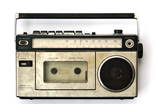 Retro radio and tape player on white background, Cassette player 