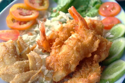 Fried prawn with dough, Thai seafood