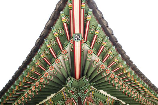 detail of wooden painted palace building seoul south korea