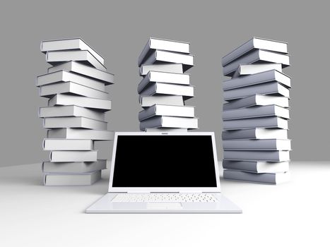 A Laptop with books. 3D rendered illustration.  