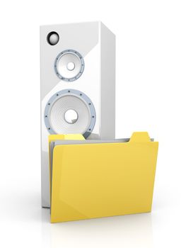 A Audio speaker with a Folder. 3D rendered illustration.