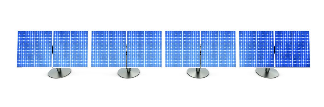 3D rendered Illustration. A line of solar panels, isolated on white.