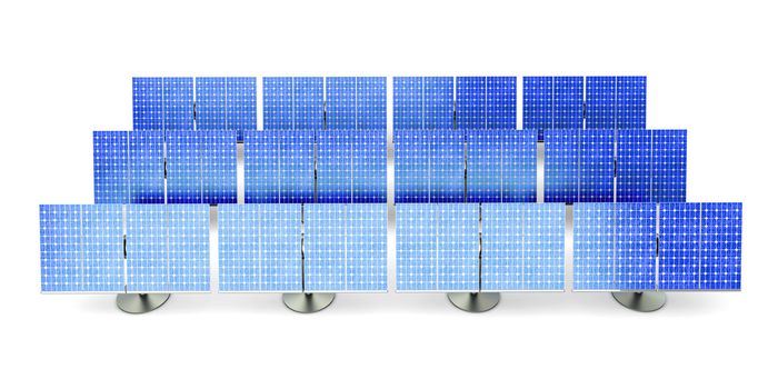 3D rendered Illustration. A line of solar panels, isolated on white.