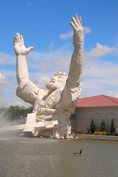 A statue of Jesus in southern Ohio, now destroyed by a lightning strike.