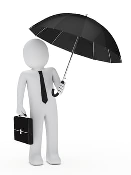 businessman with briefcase hold a black unbrella