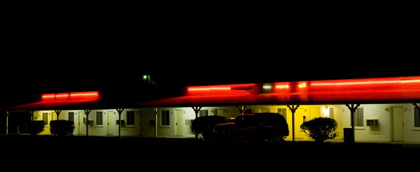 motel at night, Glendale, Nevada, USA